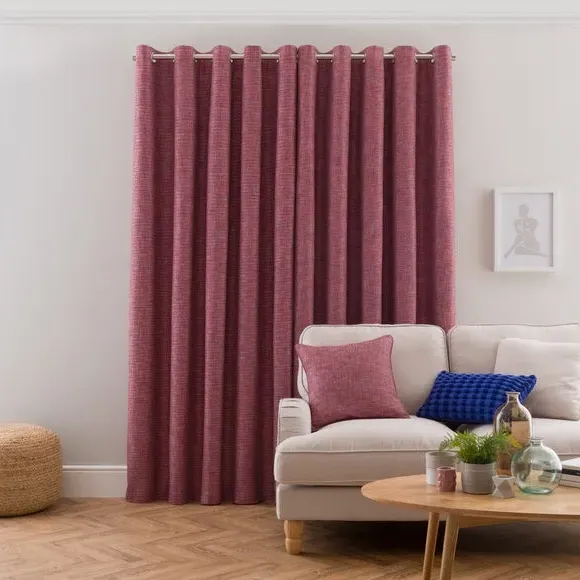 Eyelet Curtains with Woven Design - Red