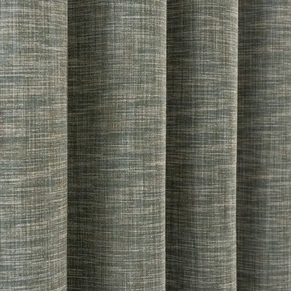 Eyelet Curtains with Woven Design - Soft Olive