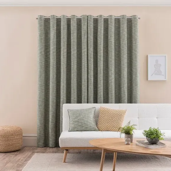 Eyelet Curtains with Woven Design - Soft Olive