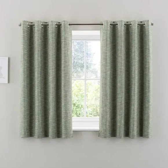 Eyelet Curtains with Woven Design - Soft Olive
