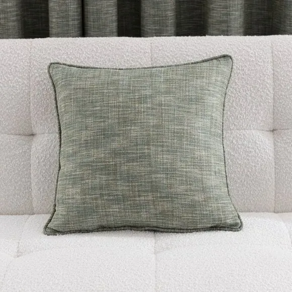 Eyelet Curtains with Woven Design - Soft Olive