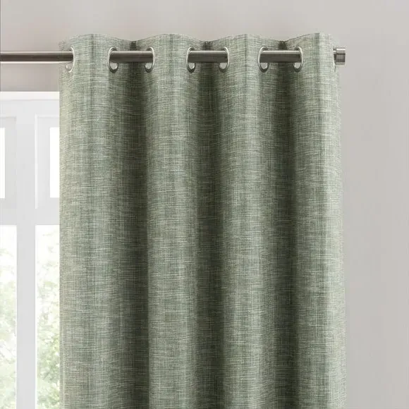 Eyelet Curtains with Woven Design - Soft Olive