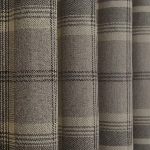 Eyelet Door Curtain Panel - Dove, Tartan Check