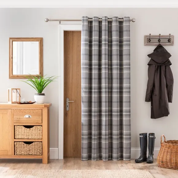 Eyelet Door Curtain Panel - Dove, Tartan Check image