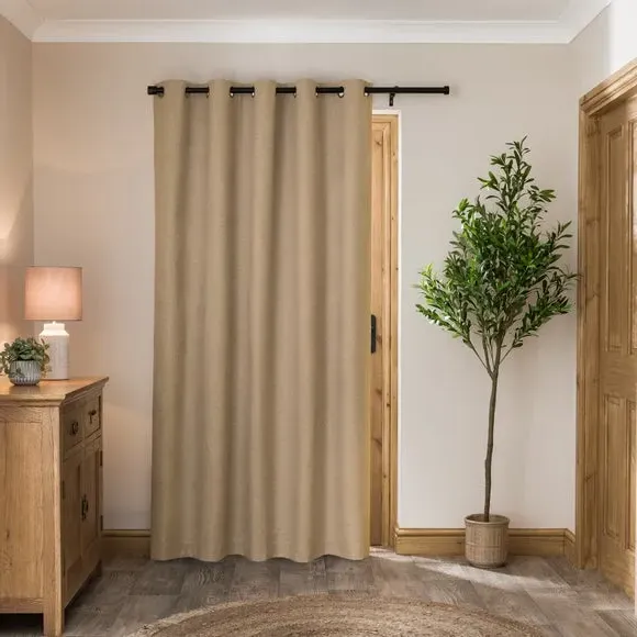 Eyelet Door Curtain with Blackout - Dark Sand