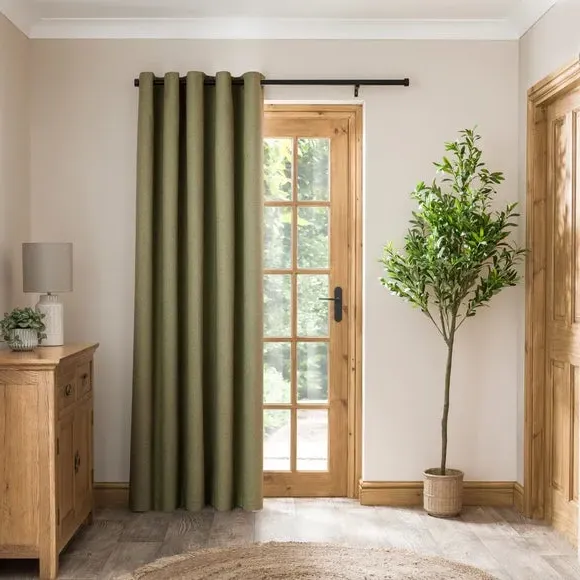 Eyelet Door Curtain with Blackout - Olive