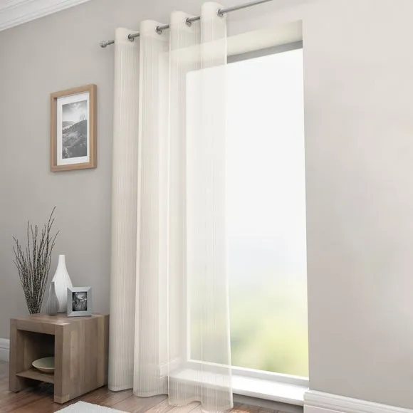 Eyelet Voile Panel with Shimmer Stripe - Ivory