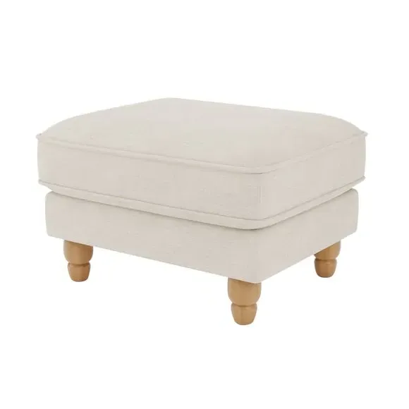 Fabric Footstool with Piping - Natural, Polyester