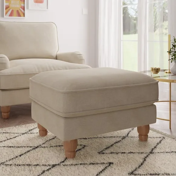 Fabric Footstool with Piping - Natural, Polyester