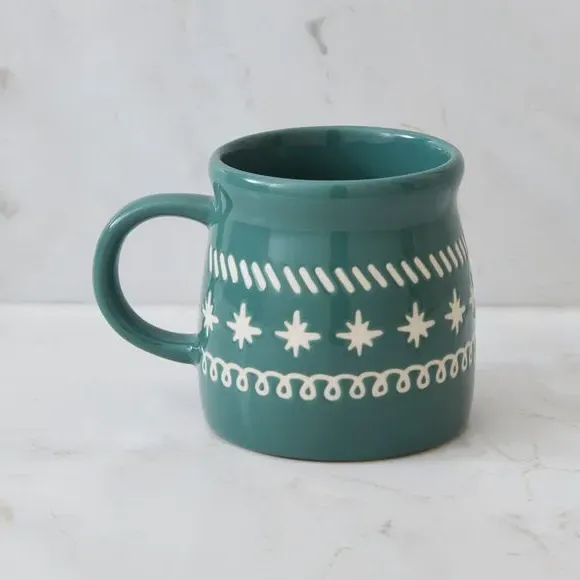 Fairisle Pattern Mug - Green, Stoneware image