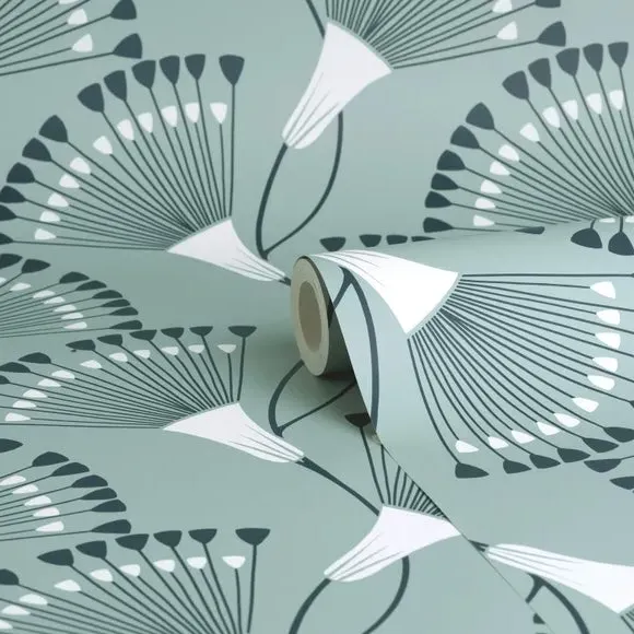 Fan Flower Wallpaper - Mineral Blue