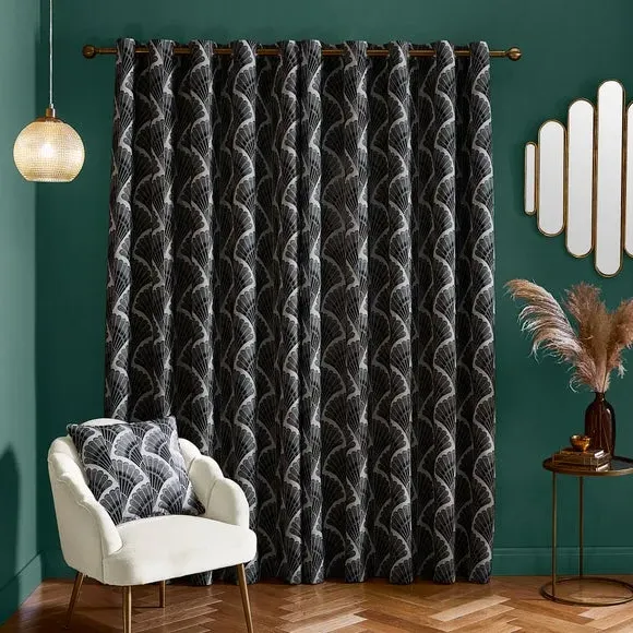 Fan Jacquard Eyelet Curtains - Grey, Polyester