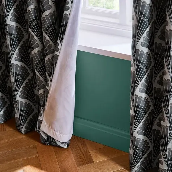 Fan Jacquard Eyelet Curtains - Grey, Polyester
