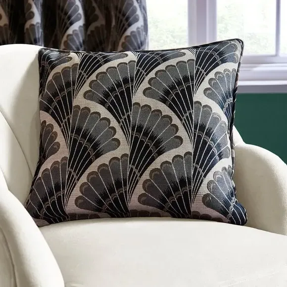 Fan Jacquard Eyelet Curtains - Grey, Polyester