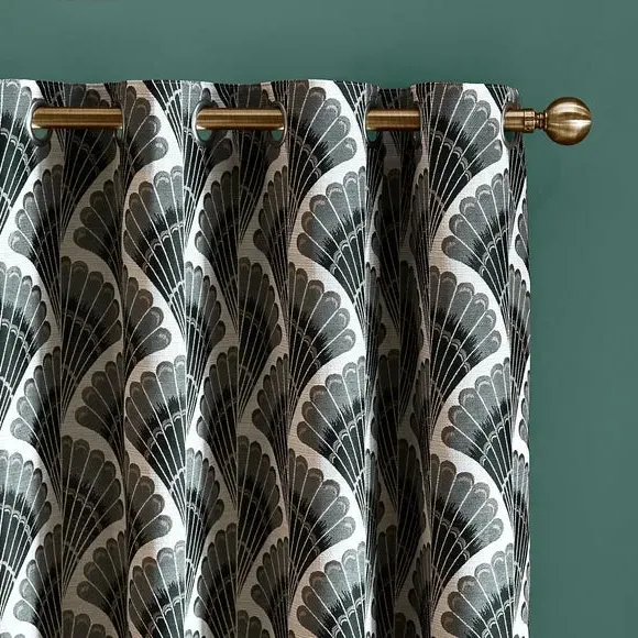 Fan Jacquard Eyelet Curtains - Grey, Polyester image