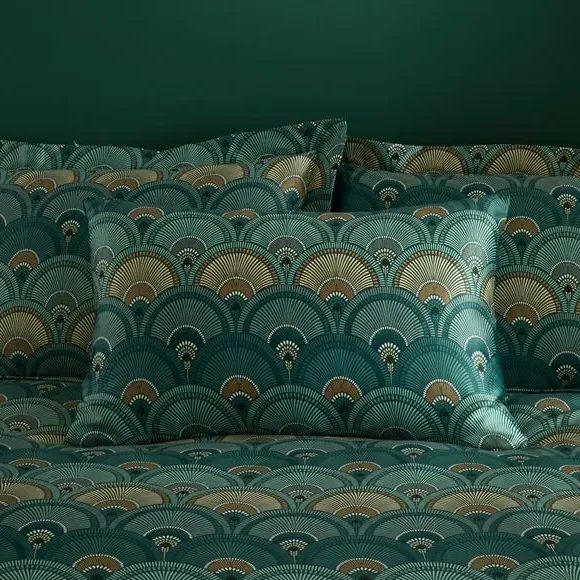 Fan Print Duvet Cover Set - Emerald, Polyester