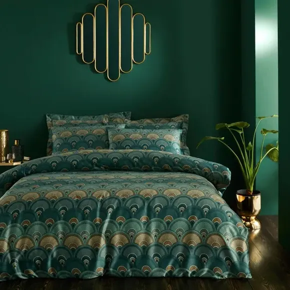 Fan Print Duvet Cover Set - Emerald, Polyester