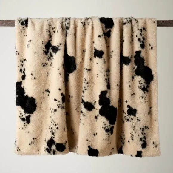 Faux Cow Hide Throw Blanket - Natural