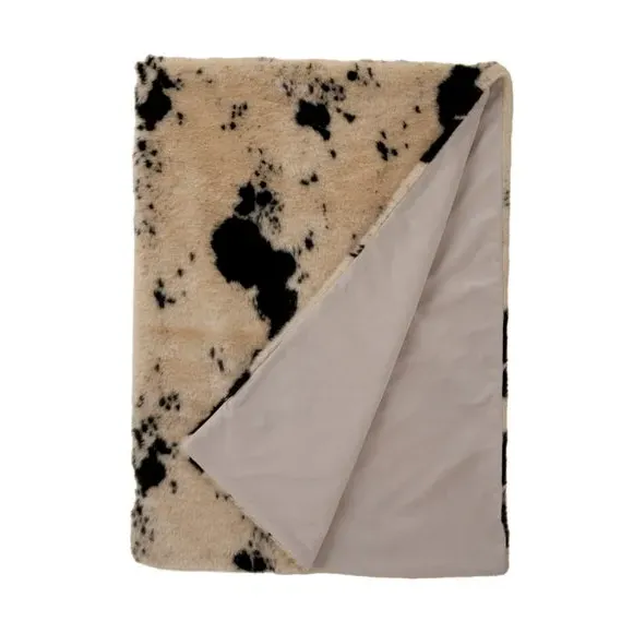 Faux Cow Hide Throw Blanket - Natural