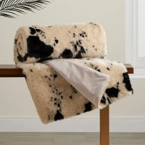 Faux Cow Hide Throw Blanket - Natural image