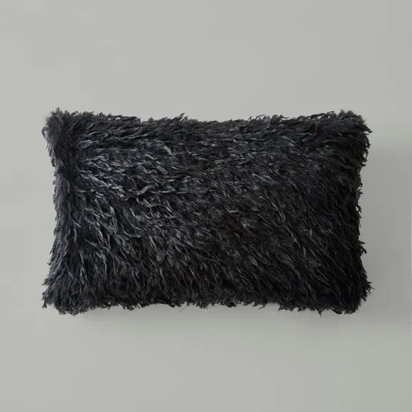 Faux Feather Cushion - Black, Polyester