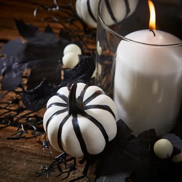 Faux Floral Pumpkin Candle Holder - Black