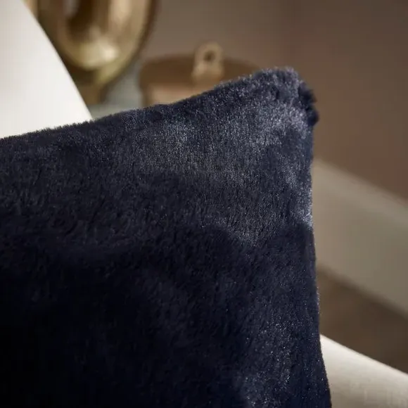 Faux Fur Cushion - Navy, Recycled Polyester