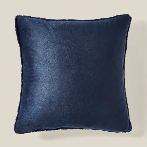 Faux Fur Cushion - Navy, Recycled Polyester