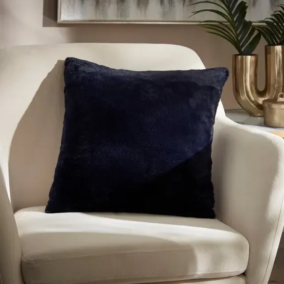 Faux Fur Cushion - Navy, Recycled Polyester