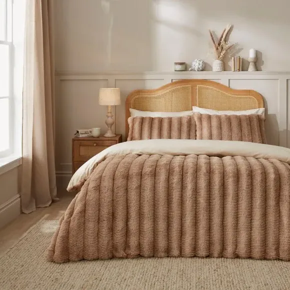 Faux Fur Duvet Cover Set - Brown, Polyester