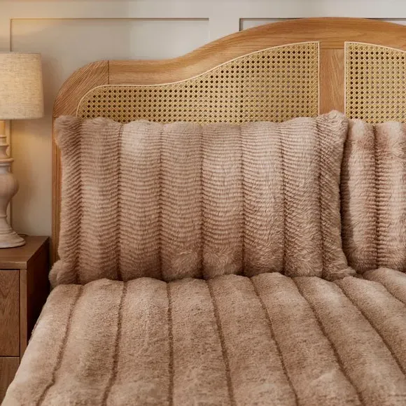 Faux Fur Duvet Cover Set - Brown, Polyester
