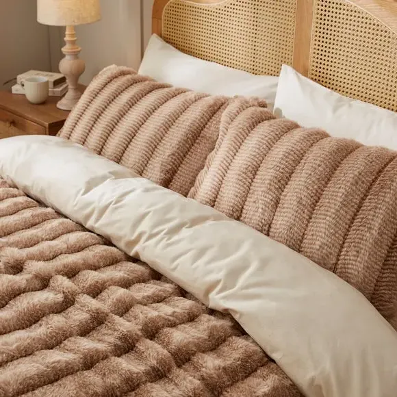 Faux Fur Duvet Cover Set - Brown, Polyester