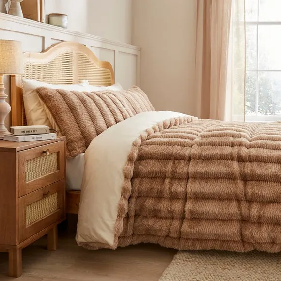 Faux Fur Duvet Cover Set - Brown, Polyester