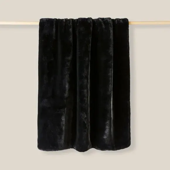 Faux Fur Throw Blanket - Black, Recycled Polyester