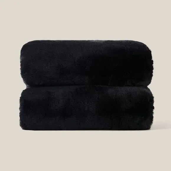 Faux Fur Throw Blanket - Black, Recycled Polyester