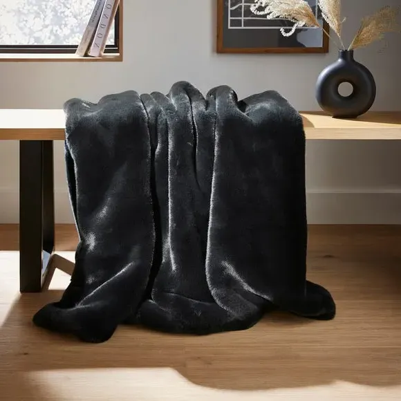 Faux Fur Throw Blanket - Black, Recycled Polyester image