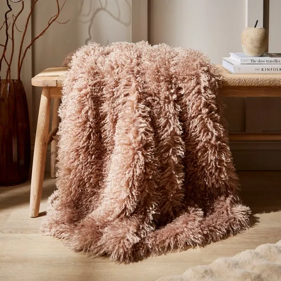 Faux Mongolian Fur Throw Blanket - Fawn image