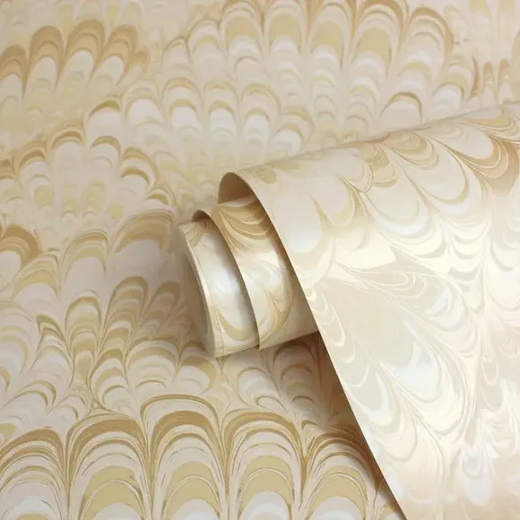 Feather Marble Wallpaper - Gold, Metallic