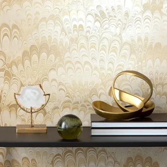 Feather Marble Wallpaper - Gold, Metallic