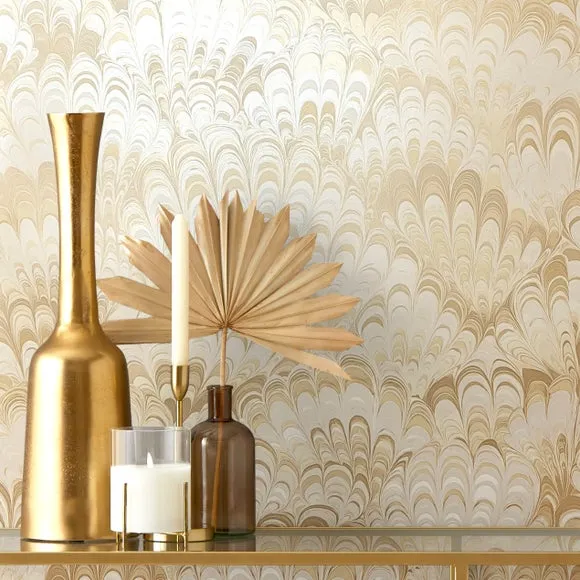 Feather Marble Wallpaper - Gold, Metallic image