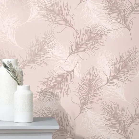 Feather Wallpaper Self-Adhesive - Blush