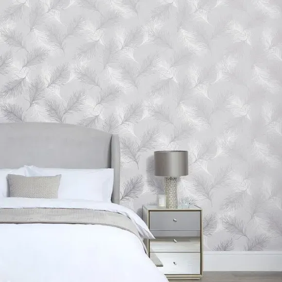 Feather Wallpaper Self-Adhesive - Silver