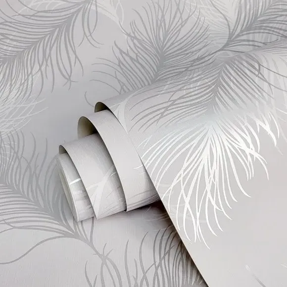 Feather Wallpaper Self-Adhesive - Silver