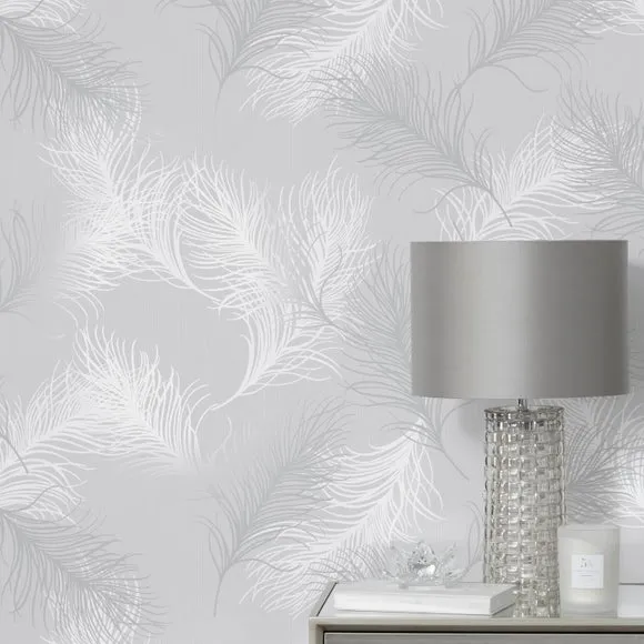 Feather Wallpaper Self-Adhesive - Silver
