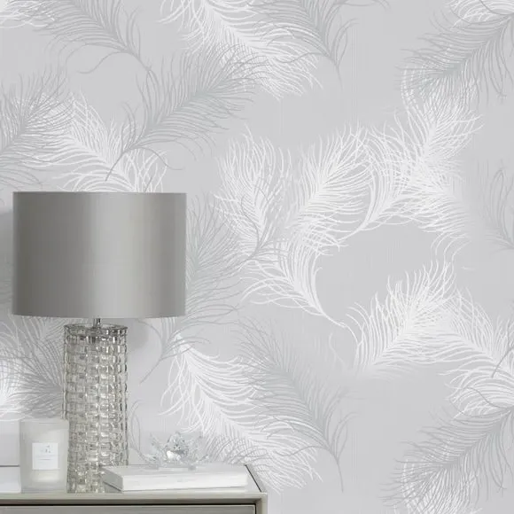 Feather Wallpaper Self-Adhesive - Silver