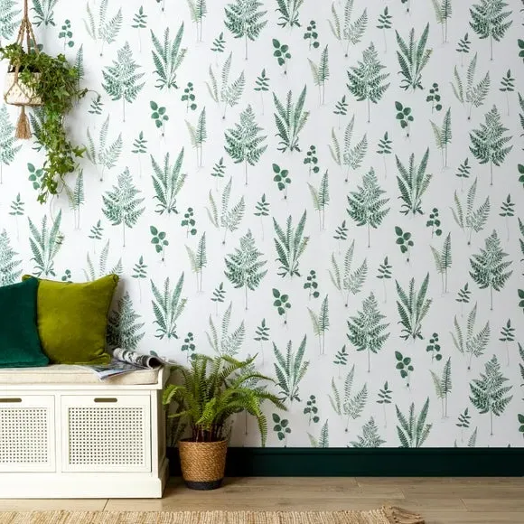 Fern Pattern Wallpaper - Green, Matte Finish image