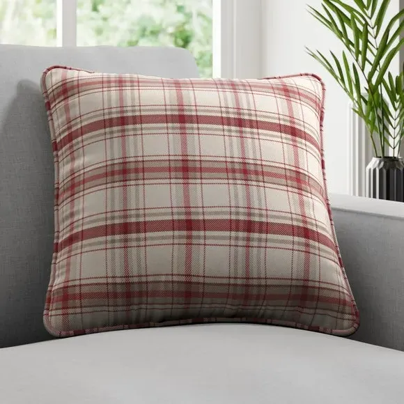Fire Retardant Cushion Cover - Bordeaux, Checked
