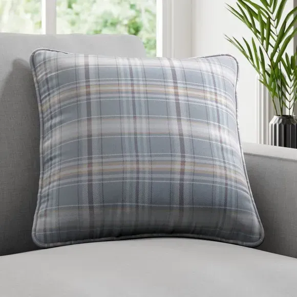 Fire Retardant Cushion Cover - Slate Blue, Checked