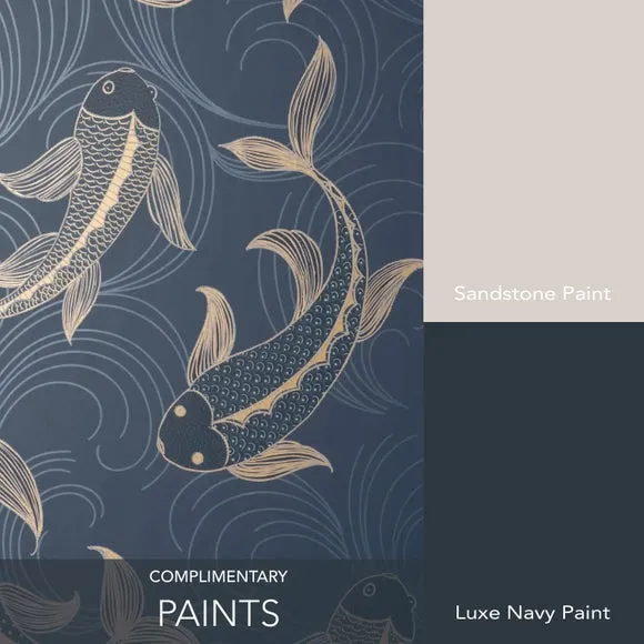 Fish Pattern Wallpaper - Navy, Paper