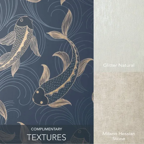 Fish Pattern Wallpaper - Navy, Paper